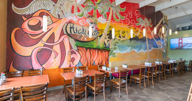 Interior, tables and chairs lined up