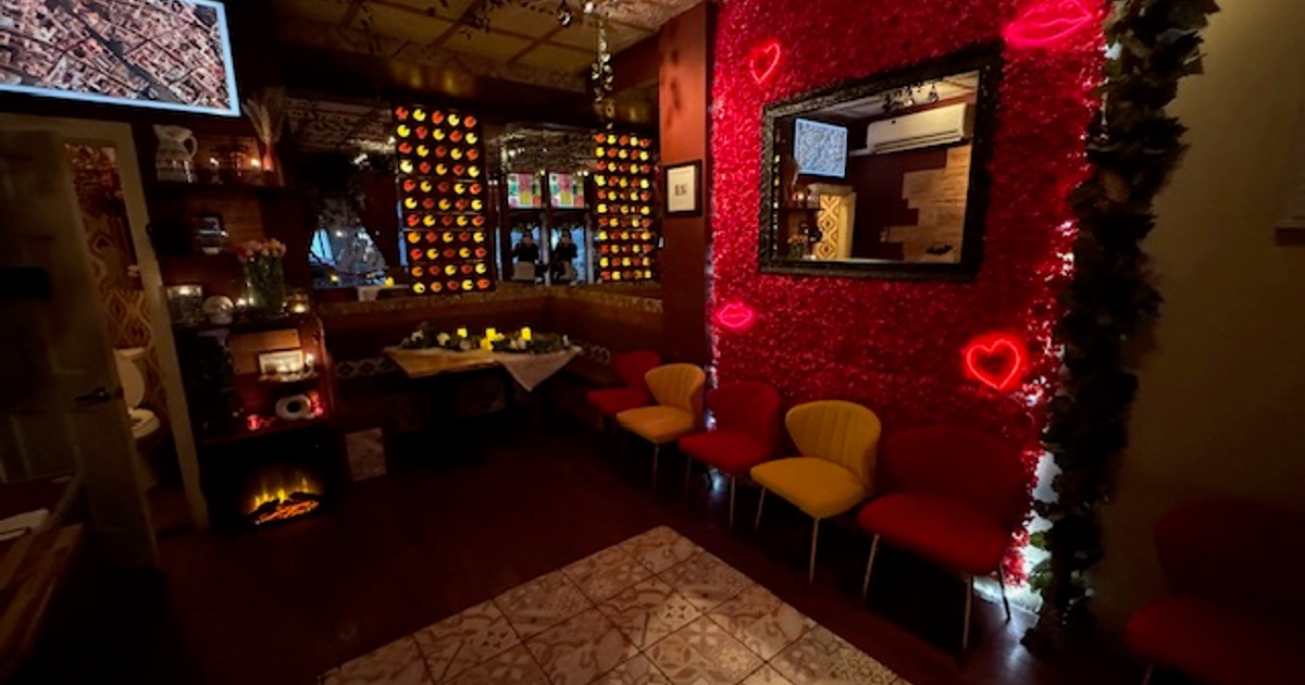 Decorated interior, table ready for guests