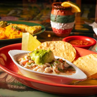 Ceviche and other meals and drinks.