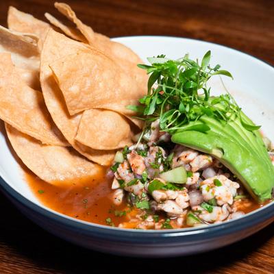 Shrimp Ceviche, with tortilla chips.