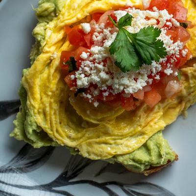 Cali avocado toast, top view.
