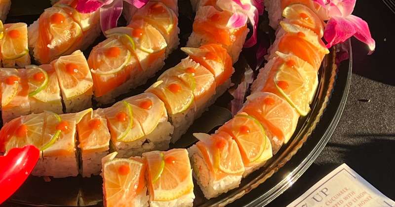 A platter of sushi rolls