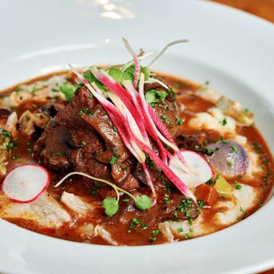 Beef Bourguignon, closeup