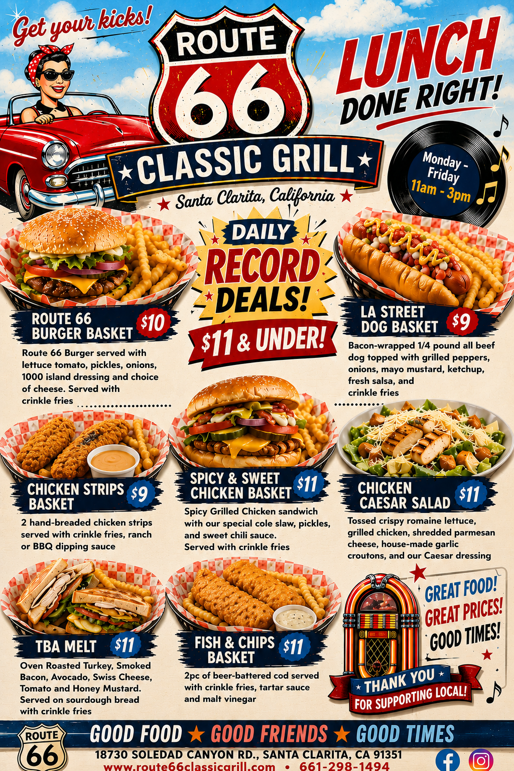Weekday lunch specials from $9 at Route 66 Classic Grill
