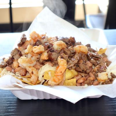 Steak and shrimp nachos.