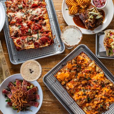 Various food and drinks.