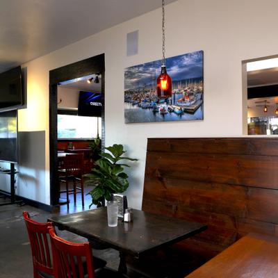 back room of brewhouse restaurant.