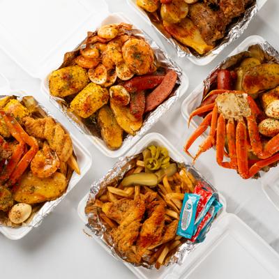 A top view of served meals.