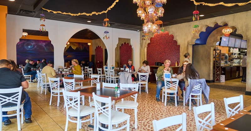 Interior, tables and chairs ready for guests