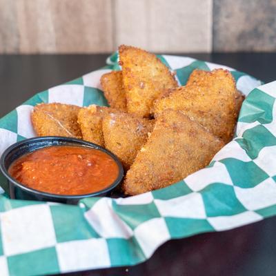 Fried mozzarella with marinara on the side.