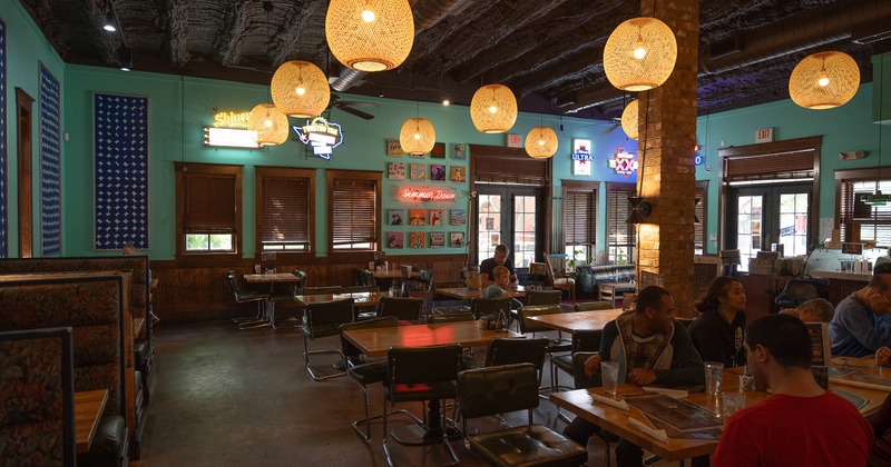 Spacious and cozy interior dining area with guests