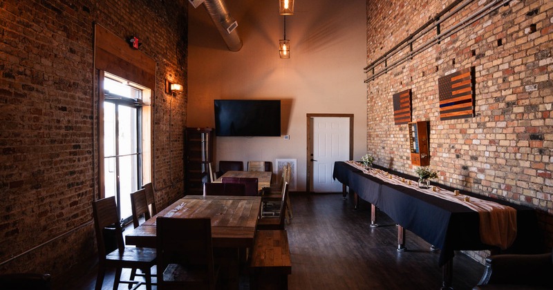 Interior, tables and chairs in seating area