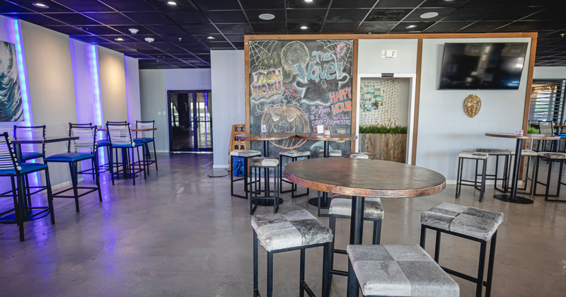 high tables and chairs, interior