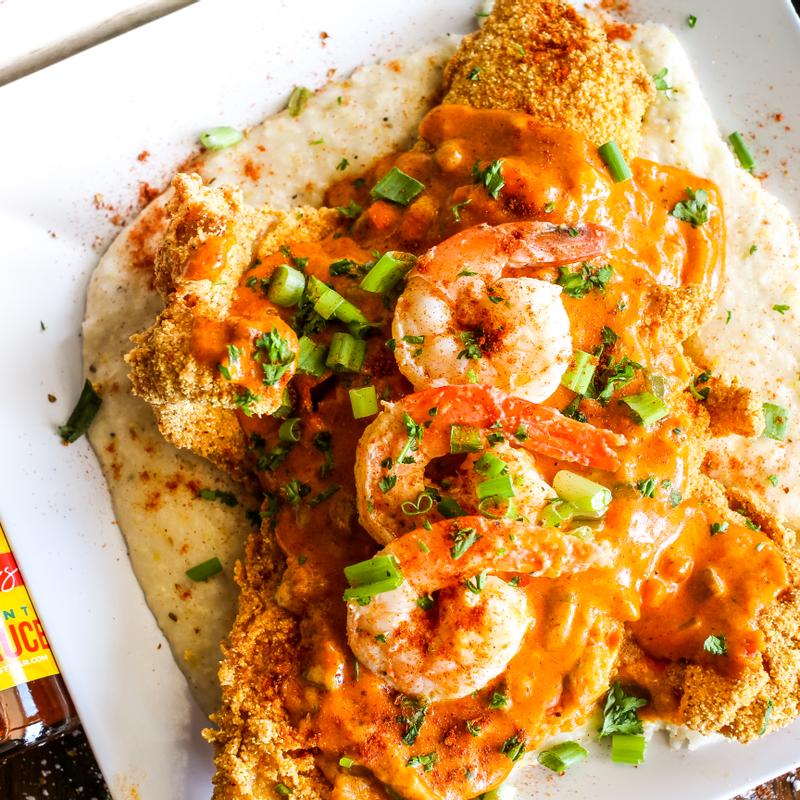 Cajun Creole Gulf Shrimp Fish and Grits photo