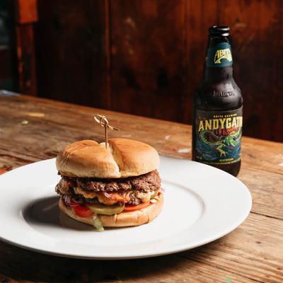 Burger served with beer