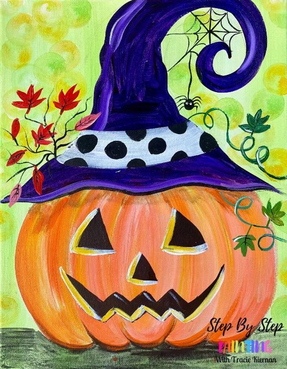Pints and Paint pumpkin witch event photo
