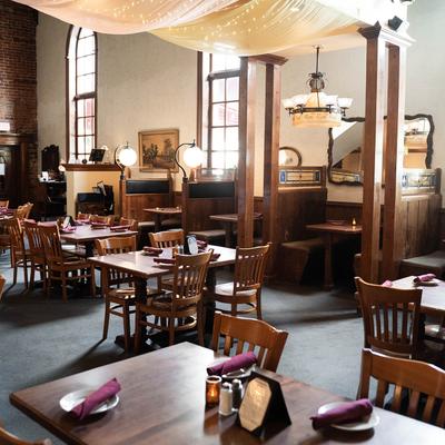 The interior, tables and chairs.
