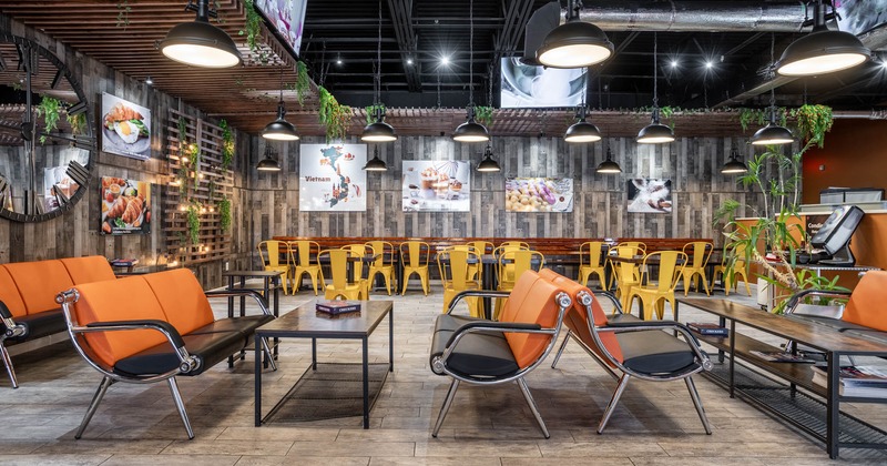 Interior, wide shot of dining area