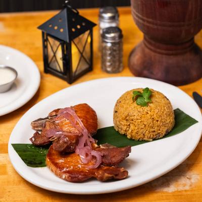 Homemade pork chop meal.
