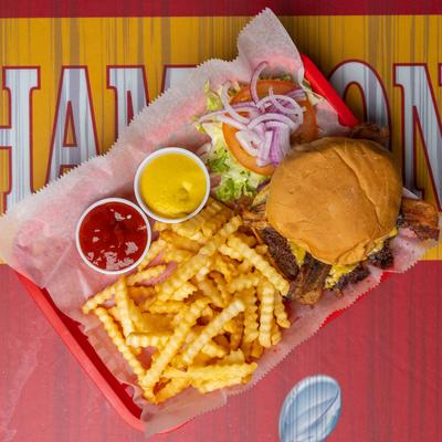 Bacon cheeseburger and fries.