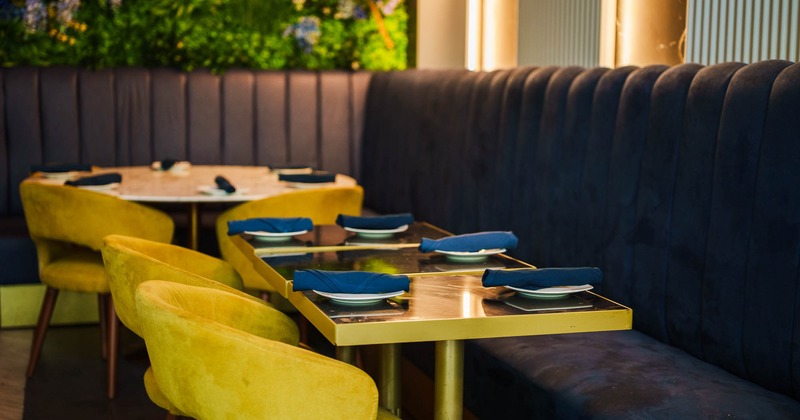 Interior, tables ready for guests