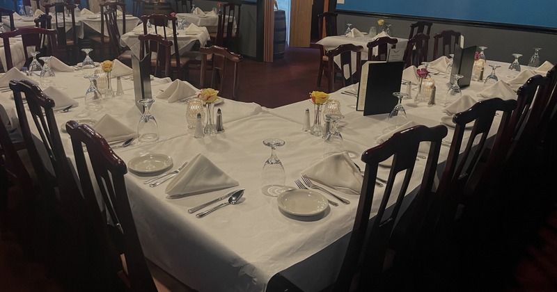 Interior, dining room with set tables