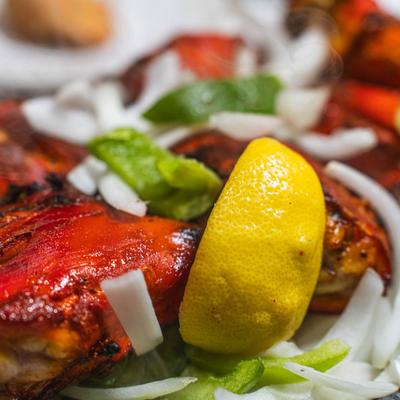 Tandoori chicken, close-up.