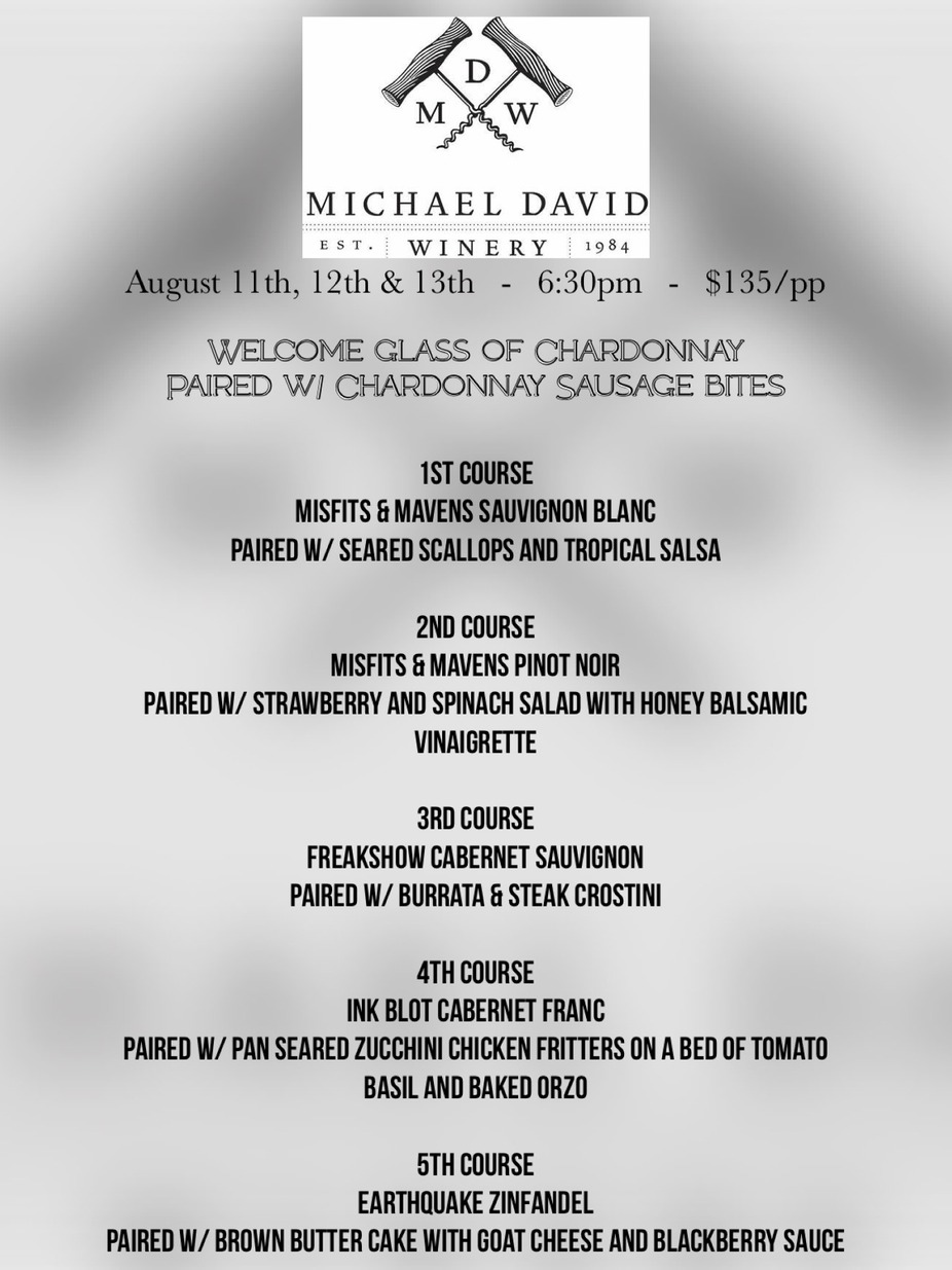 Michael David Wine Dinner -August 11th event photo