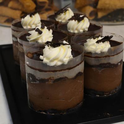 Fudge brownie layers, decadent chocolate mousse, oven baked meringue, chocolate ganache, buttercream