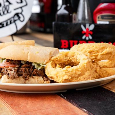 Roast Beef With Onion Rings.