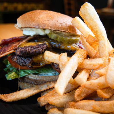 Double bacon cheeseburger and fries.