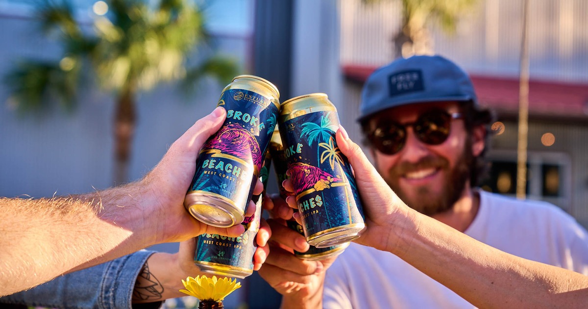 Customers toasting with beers