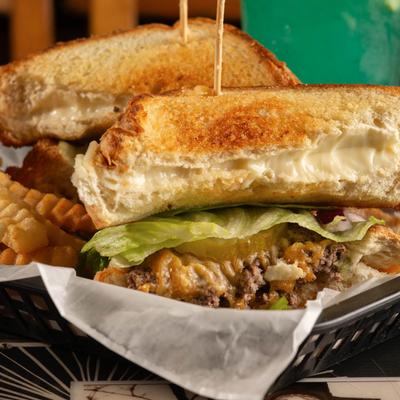 No Foolin' Around Burger with crinkle fries.