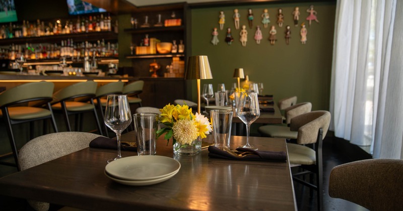 Interior, table and chairs ready for guests