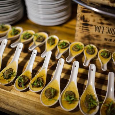 Seafood served in spoons
