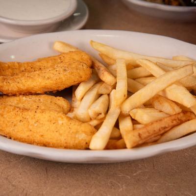 Chicken tenders with fries.
