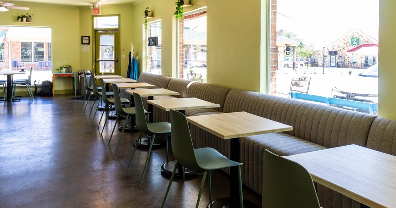 Interior, tables and chairs all lined up