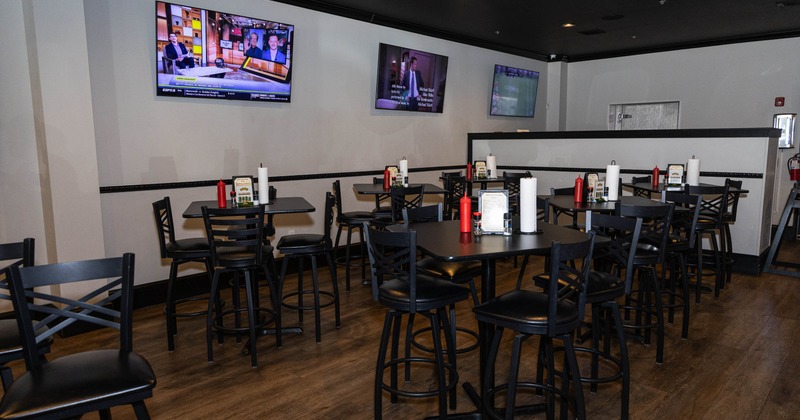 Interior, tall tables and bar stools