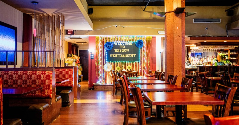 Interior, tables, chairs and restaurant booths