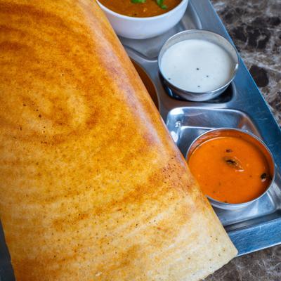 Dosa  with accompaniments.