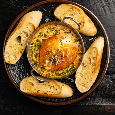 Dish with burrata dip