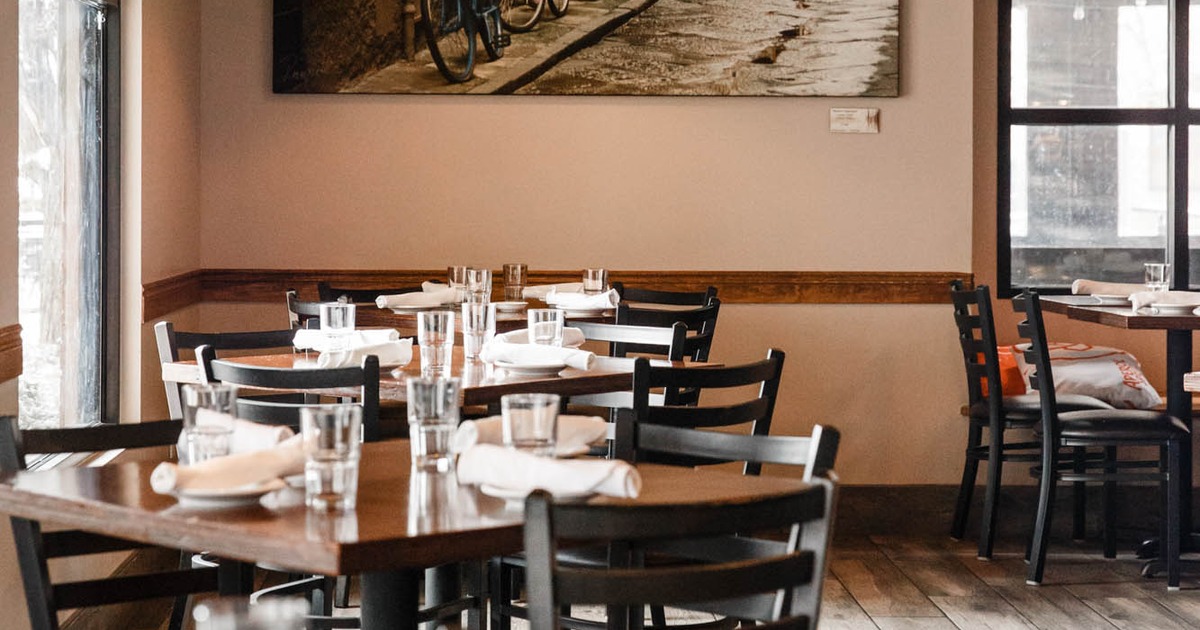 Interior, dining tables with tableware