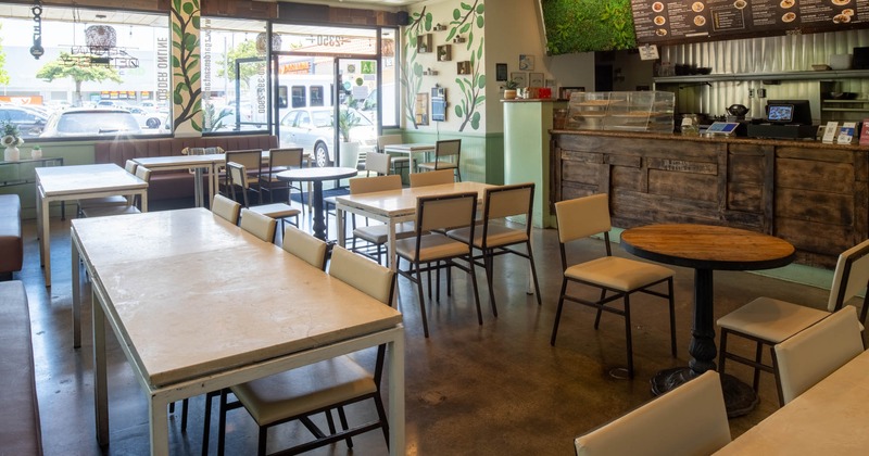 Interior, tables ready for guests