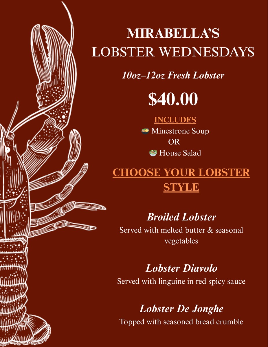 Mirabella’s lobster wednesdays