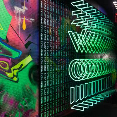 Neon light decorations.