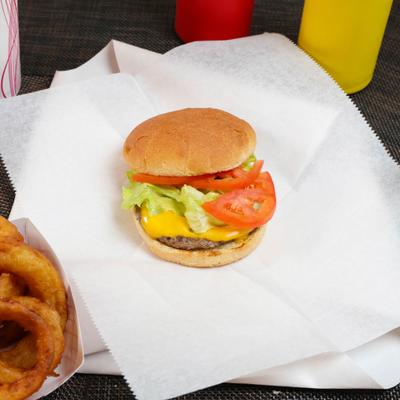 Cheeseburger and onion rings.