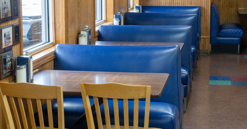 Interior, diner area, booths