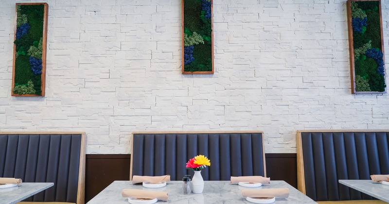 Dining tables set for guests