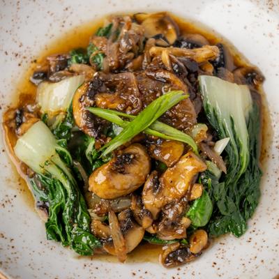 Baby Bok Choy with Shrimp & Mushrooms.