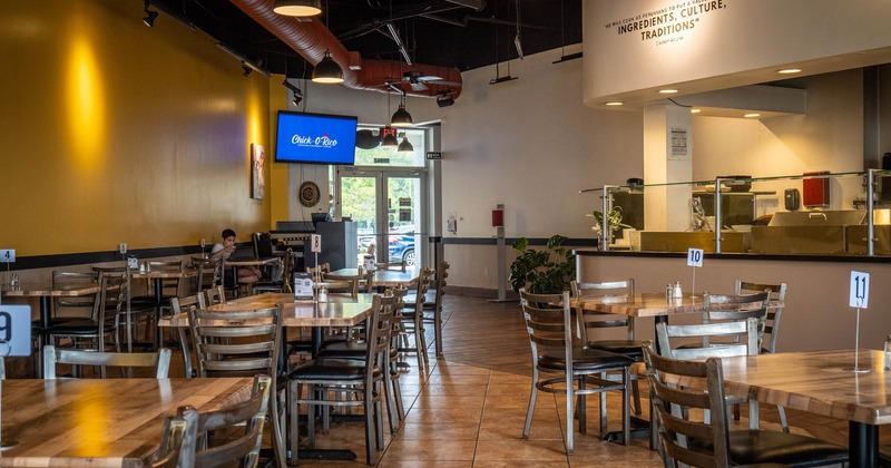 Interior, tables and chairs
